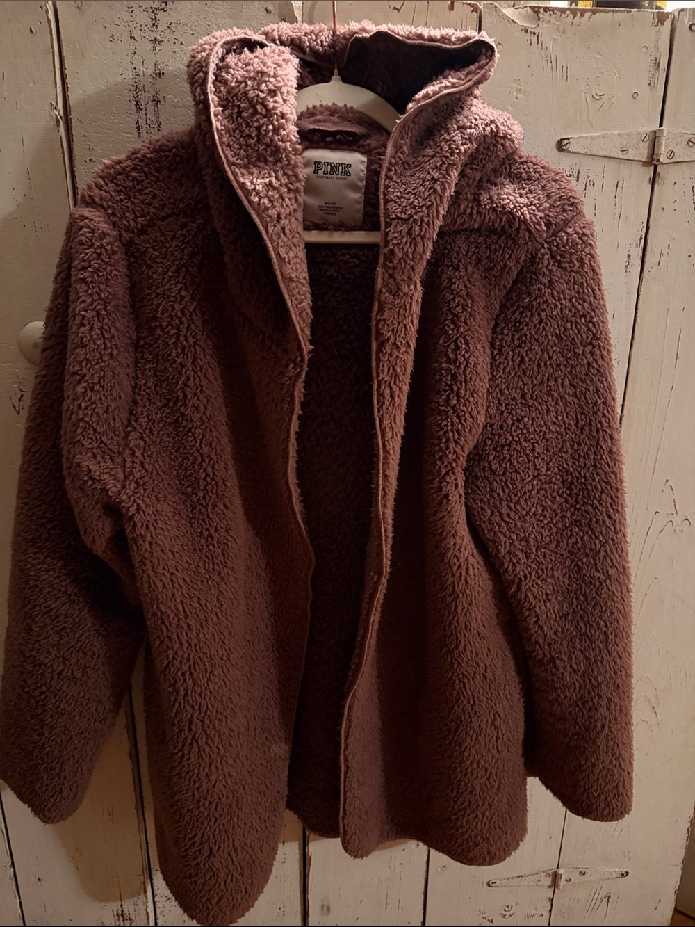 PINK Victoria’s Secret Mauve Sherpa Open Front Hooded Cardigan